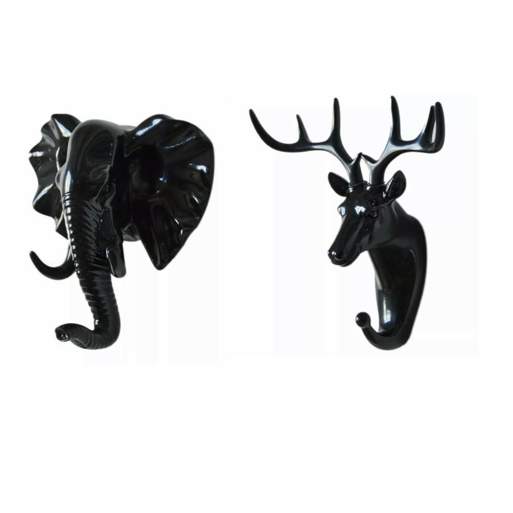Wall Decor Reindeer Deer Elephant Antler Hook Hanger Multi-purpose Black NEW